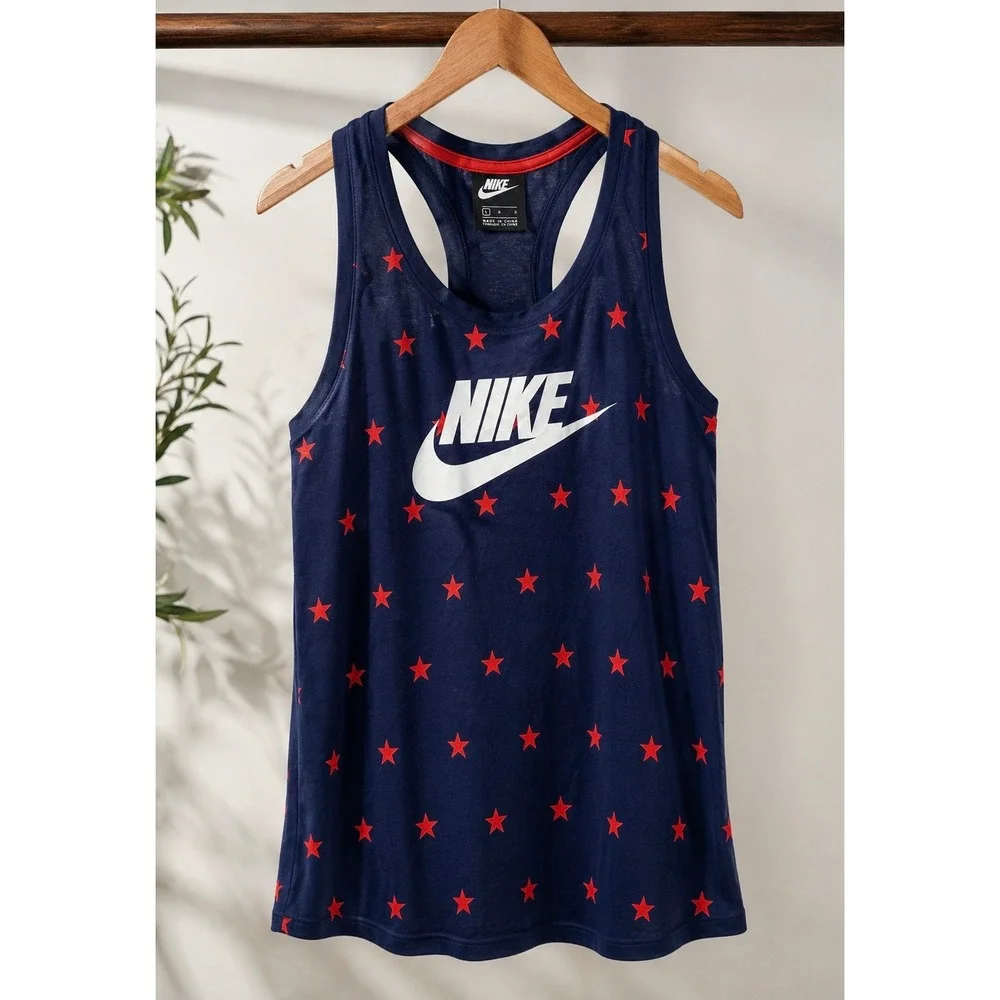 Nike Sportswear Womens Star Print Racerback Tank Top Navy Blue Red White Large